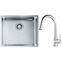 Franke Box BXX 110-50/BXX 210-50 zlewozmywak 54x45 cm stalowy z baterią kuchenną Lina chrom (1270453656, 1150693229)