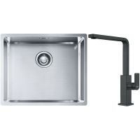 Franke Box BXX 110-50/BXX 210-50 zlewozmywak 54x45 cm stalowy z baterią kuchenną Mythos czarna stal szlachetna (1270453656, 1150550441)