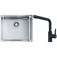 Franke Box BXX 110-50/BXX 210-50 zlewozmywak 54x45 cm stalowy z baterią kuchenną Urban czarny mat (1270453656, 1150627523)