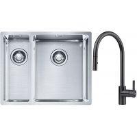 Franke Box BXX 260/160-34-16 zlewozmywak 56x45 cm stalowy z baterią kuchenną Eos czarna stal szlachetna (1270369916, 1150613671)