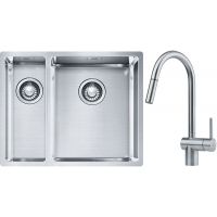 Franke Box BXX 260/160-34-16 zlewozmywak 56x45 cm stalowy z baterią kuchenną Leda Neo stal szlachetna (1270369916, 1150590047)
