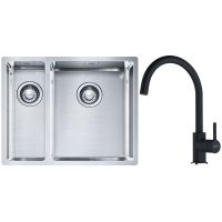 Franke Box BXX 260/160-34-16 zlewozmywak 56x45 cm stalowy z baterią kuchenną Lina czarny mat (1270369916, 1150626019)