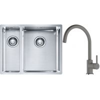 Franke Box BXX 260/160-34-16 zlewozmywak 56x45 cm stalowy z baterią kuchenną Lina kamienny szary (1270369916, 1150626022)