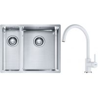 Franke Box BXX 260/160-34-16 zlewozmywak 56x45 cm stalowy z baterią kuchenną Lina biały polarny (1270369916, 1150626024)