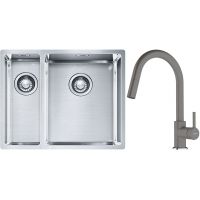Franke Box BXX 260/160-34-16 zlewozmywak 56x45 cm stalowy z baterią kuchenną Lina kamienny szary (1270369916, 1150626057)