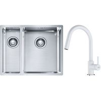 Franke Box BXX 260/160-34-16 zlewozmywak 56x45 cm stalowy z baterią kuchenną Lina biały polarny (1270369916, 1150626081)