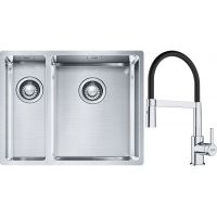 Franke Box BXX 260/160-34-16 zlewozmywak 56x45 cm stalowy z baterią kuchenną Lina chrom/czarny (1270369916, 1150626085)