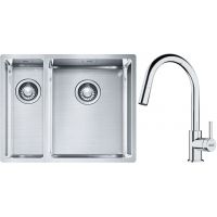 Franke Box BXX 260/160-34-16 zlewozmywak 56x45 cm stalowy z baterią kuchenną Lina chrom (1270369916, 1150693229)