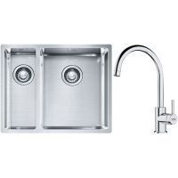 Franke Box BXX 260/160-34-16 zlewozmywak 56x45 cm stalowy z baterią kuchenną Lina chrom (1270369916, 1150693228)
