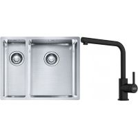 Franke Box BXX 260/160-34-16 zlewozmywak 56x45 cm stalowy z baterią kuchenną Lina czarny mat (1270369916, 1150712435)