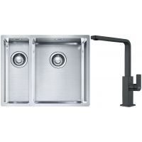 Franke Box BXX 260/160-34-16 zlewozmywak 56x45 cm stalowy z baterią kuchenną Mythos czarna stal szlachetna (1270369916, 1150550441)