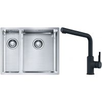 Franke Box BXX 260/160-34-16 zlewozmywak 56x45 cm stalowy z baterią kuchenną Urban czarny mat (1270369916, 1150627523)