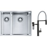 Franke Box BXX 260/160-34-16 zlewozmywak 56x45 cm stalowy z baterią kuchenną Vital Semi-Pro czarny mat/stal (1270369916, 1200621313)