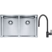 Franke Box BXX 220/120 34-34 zlewozmywak 74x45 cm stalowy z baterią kuchenną Eos czarna stal szlachetna (1270370188, 1150613671)