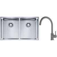 Franke Box BXX 220/120 34-34 zlewozmywak 74x45 cm stalowy z baterią kuchenną Lina kamienny szary (1270370188, 1150626022)