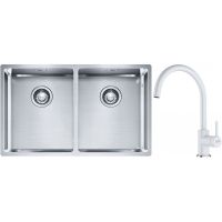 Franke Box BXX 220/120 34-34 zlewozmywak 74x45 cm stalowy z baterią kuchenną Lina biały polarny (1270370188, 1150626024)