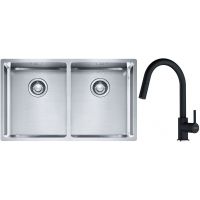 Franke Box BXX 220/120 34-34 zlewozmywak 74x45 cm stalowy z baterią kuchenną Lina kamienny szary (1270370188, 1150626057)