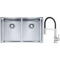 Franke Box BXX 220/120 34-34 zlewozmywak 74x45 cm stalowy z baterią kuchenną Lina chrom/czarny (1270370188, 1150626085)