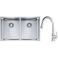 Franke Box BXX 220/120 34-34 zlewozmywak 74x45 cm stalowy z baterią kuchenną Lina chrom (1270370188, 1150693229)