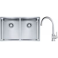 Franke Box BXX 220/120 34-34 zlewozmywak 74x45 cm stalowy z baterią kuchenną Lina chrom (1270370188, 1150693228)