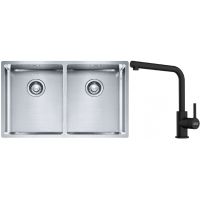 Franke Box BXX 220/120 34-34 zlewozmywak 74x45 cm stalowy z baterią kuchenną Lina czarny mat (1270370188, 1150712435)