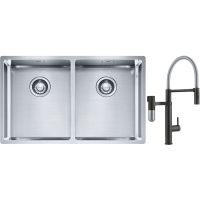 Franke Box BXX 220/120 34-34 zlewozmywak 74x45 cm stalowy z baterią kuchenną Vital Semi-Pro czarny mat/stal (1270370188, 1200621313)