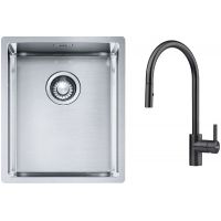 Franke Box BXX 210/110-34 zlewozmywak 38x45 cm stalowy z baterią kuchenną Eos czarna stal szlachetna (1270453653, 1150613671)