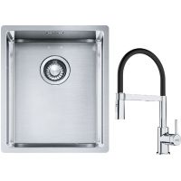 Franke Box BXX 210/110-34 zlewozmywak 38x45 cm stalowy z baterią kuchenną Lina chrom/czarny (1270453653, 1150626085)