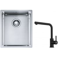 Franke Box BXX 210/110-34 zlewozmywak 38x45 cm stalowy z baterią kuchenną Lina czarny mat (1270453653, 1150712435)