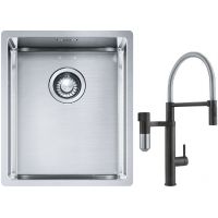 Franke Box BXX 210/110-34 zlewozmywak 38x45 cm stalowy z baterią kuchenną Vital Semi-Pro czarny mat/stal (1270453653, 1200621313)