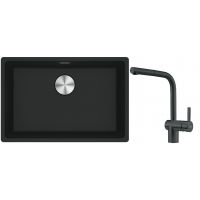 Franke Maris MRG 110-62 zlewozmywak 62x40 cm Fragranite czarny mat z baterią kuchenną Atlas czarna stal szlachetna (1250687256, 1150550427)