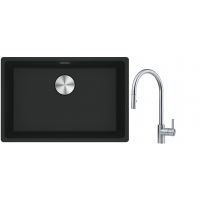 Franke Maris MRG 110-62 zlewozmywak 62x40 cm Fragranite czarny mat z baterią kuchenną Eos stal szlachetna (1250687256, 1150590045)