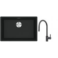 Franke Maris MRG 110-62 zlewozmywak 62x40 cm Fragranite czarny mat z baterią kuchenną Eos czarna stal szlachetna (1250687256, 1150613671)