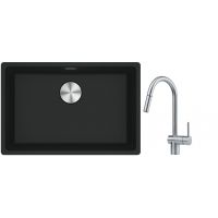 Franke Maris MRG 110-62 zlewozmywak 62x40 cm Fragranite czarny mat z baterią kuchenną Leda Neo stal szlachetna (1250687256, 1150590047)
