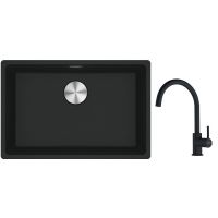 Franke Maris MRG 110-62 zlewozmywak 62x40 cm Fragranite z baterią kuchenną Lina czarny mat (1250687256, 1150626019)