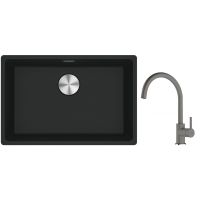 Franke Maris MRG 110-62 zlewozmywak 62x40 cm Fragranite czarny mat z baterią kuchenną Lina kamienny szary (1250687256, 1150626022)
