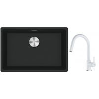 Franke Maris MRG 110-62 zlewozmywak 62x40 cm Fragranite czarny mat z baterią kuchenną Lina biały polarny (1250687256, 1150626081)