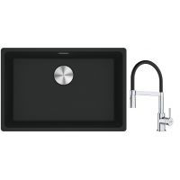 Franke Maris MRG 110-62 zlewozmywak 62x40 cm Fragranite czarny mat z baterią kuchenną Lina chrom/czarny (1250687256, 1150626085)