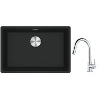 Franke Maris MRG 110-62 zlewozmywak 62x40 cm Fragranite czarny mat z baterią kuchenną Lina chrom (1250687256, 1150693229)