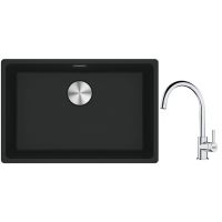 Franke Maris MRG 110-62 zlewozmywak 62x40 cm Fragranite czarny mat z baterią kuchenną Lina chrom (1250687256, 1150693228)