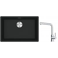 Franke Maris MRG 110-62 zlewozmywak 62x40 cm Fragranite czarny mat z baterią kuchenną Lina chrom (1250687256, 1150712420)