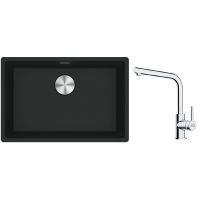 Franke Maris MRG 110-62 zlewozmywak 62x40 cm Fragranite czarny mat z baterią kuchenną Lina chrom (1250687256, 1150693230)
