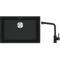 Franke Maris MRG 110-62 zlewozmywak 62x40 cm Fragranite z baterią kuchenną Lina czarny mat (1250687256, 1150712435)