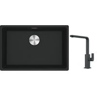 Franke Maris MRG 110-62 zlewozmywak 62x40 cm Fragranite czarny mat z baterią kuchenną Mythos czarna stal szlachetna (1250687256, 1150550441)