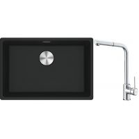 Franke Maris MRG 110-62 zlewozmywak 62x40 cm Fragranite czarny mat z baterią kuchenną Sirius Side chrom (1250687256, 1150668280)