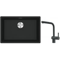 Franke Maris MRG 110-52 zlewozmywak 52x40 cm Fragranite czarny mat z baterią kuchenną Atlas czarna stal szlachetna (1250687252, 1150550427)