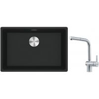 Franke Maris MRG 110-52 zlewozmywak 52x40 cm Fragranite czarny mat z baterią kuchenną Atlas stal szlachetna (1250687252, 1150521439)