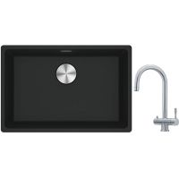 Franke Maris MRG 110-52 zlewozmywak 52x40 cm Fragranite czarny mat z baterią kuchenną Eos stal szlachetna (1250687252, 1200179979)