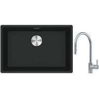 Franke Maris MRG 110-52 zlewozmywak 52x40 cm Fragranite czarny mat z baterią kuchenną Eos stal szlachetna (1250687252, 1150590045)
