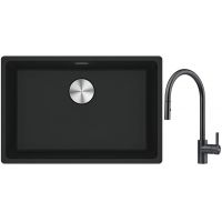 Franke Maris MRG 110-52 zlewozmywak 52x40 cm Fragranite czarny mat z baterią kuchenną Eos czarna stal szlachetna (1250687252, 1150613671)